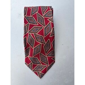 Pierre Balmain Paris Vintage Red Geometric Diamond 100% Italian‎ Silk Necktie